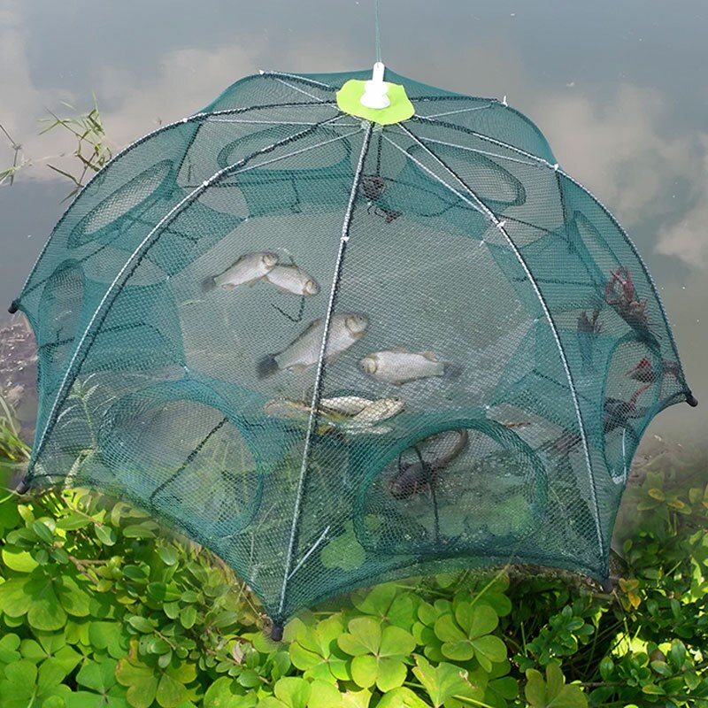 Holes Automatic Fishing Net Shrimp Cage Nylon Foldable Crab Fish Trap Cast Crayfish Fish Automatic Trap Shrimp Carp Catcher