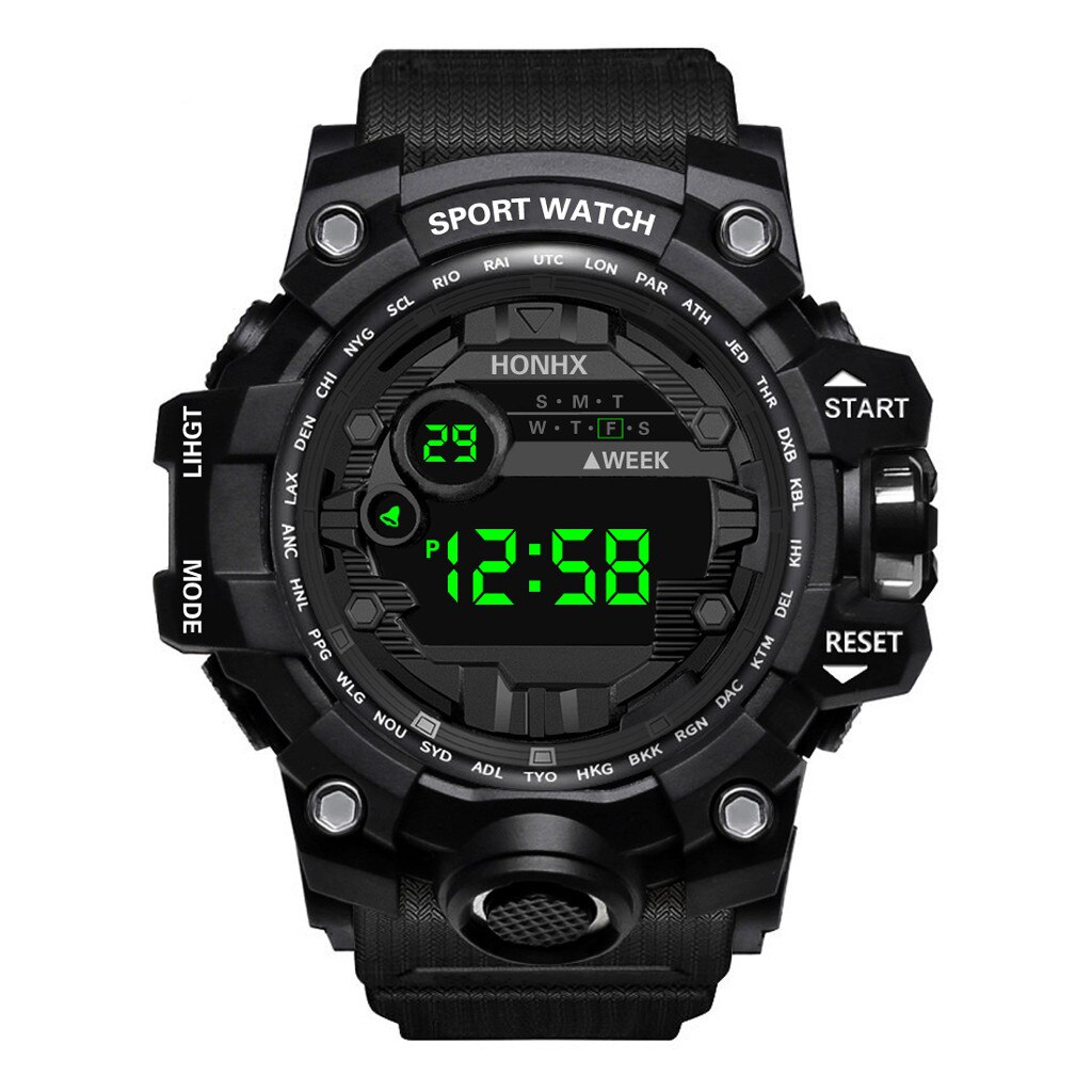 Reloj electrónico para deportes al aire libre para Hombre, pulsera Digital LED resistente al agua, de lujo e informal, con fecha: Black 