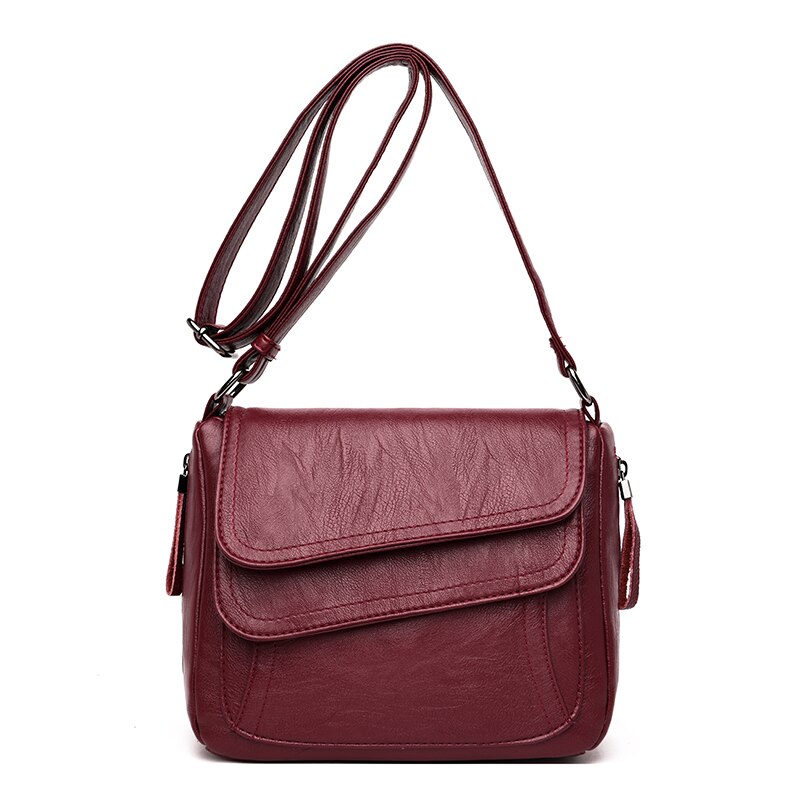 Retro Pu Lederen Schoudertassen Voor Vrouwen Casual Effen Kleur Laag Luxe Mode Crossbody Tassen: Wine Red