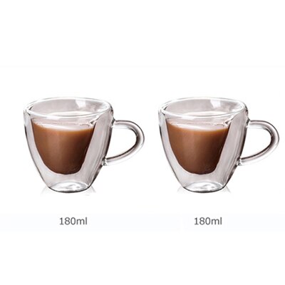 Ermakova kaffemugg dubbelväggig isolerad kaffe te ölkopp glas hjärtform espresso cappuccino latte mjölkmugg drinkware: 2 x 6 oz(180ml)