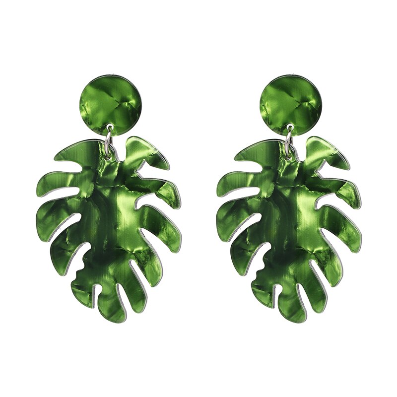 Acrylic Resin Green Leaves Dangle Earring For Women Tortoiseshell Geometry Acetate Party Dangle Earring Jewelry