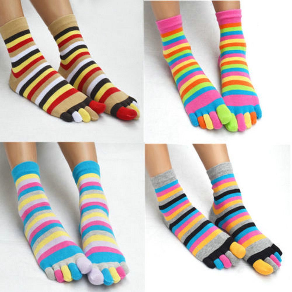 5 kleur Mode Vrouwen Grappig Streep Teen Sokken Regenboog Katoen Vijf Vingers Sokken Casual Zachte Sokken Met Tenen Kleurrijke sokken