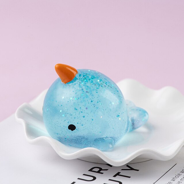 Boule de poudre anti-Stress pour enfants, grand jouet à paillettes spongieux Mochi Squishy Fidget sensoriel, Kawaii: Narwhal
