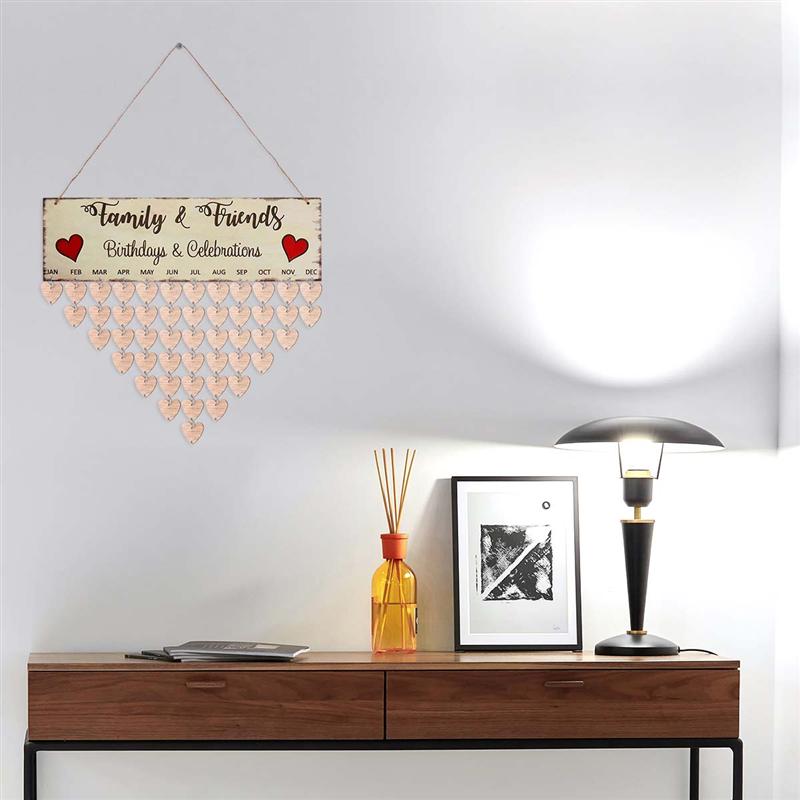 50 Uds. De artesanías de madera en forma de corazón con 50 círculos de hierro, conjunto para recordatorios de cumpleaños, placa colgante de madera, calendario de bricolaje