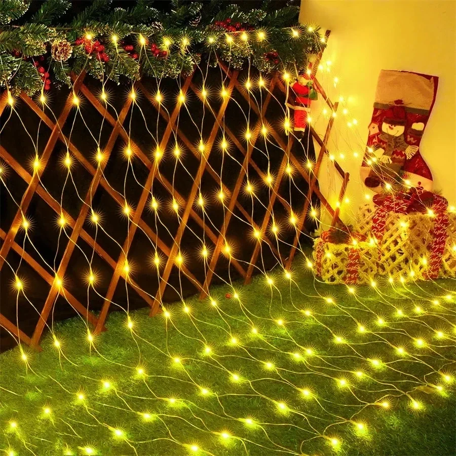 Weihnachten Netz Gittergewebe Schnur Licht draussen LED Garten Party Hochzeit Gebühr Licht Girlande Baum Büsche Zaun Zauberstab Dekor
