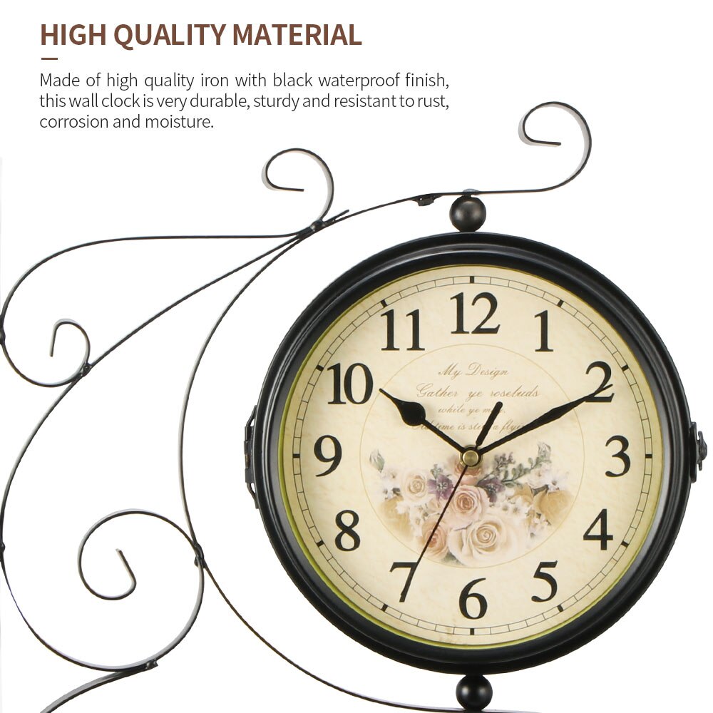 Vintage Inspired Double Sided Wall Clock Wrought Iron Train Grand Station Style Dustproof Retro Double-Sided Wall Clock