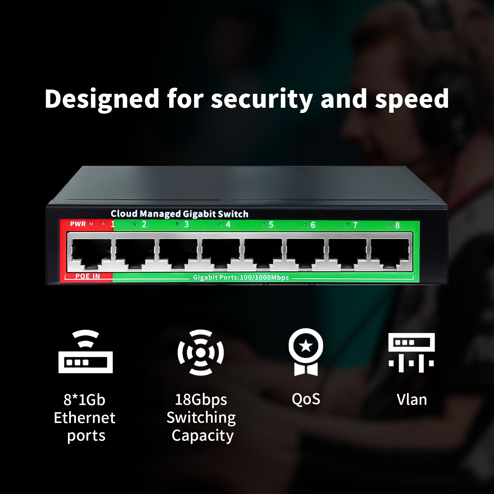 Switch Gigabit Ethernet gestito in cloud Switch di rete a 8 porte Extender di rete POE 48V Desktop 100/1000Mbps SFP APP Switch gestito