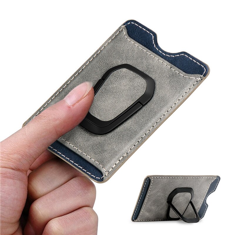 Mobiele Telefoon Terug Kaarten Houder Credit Id-kaart Pocket Sticker Magnetische Wallet Stand Phone Bag: Gray