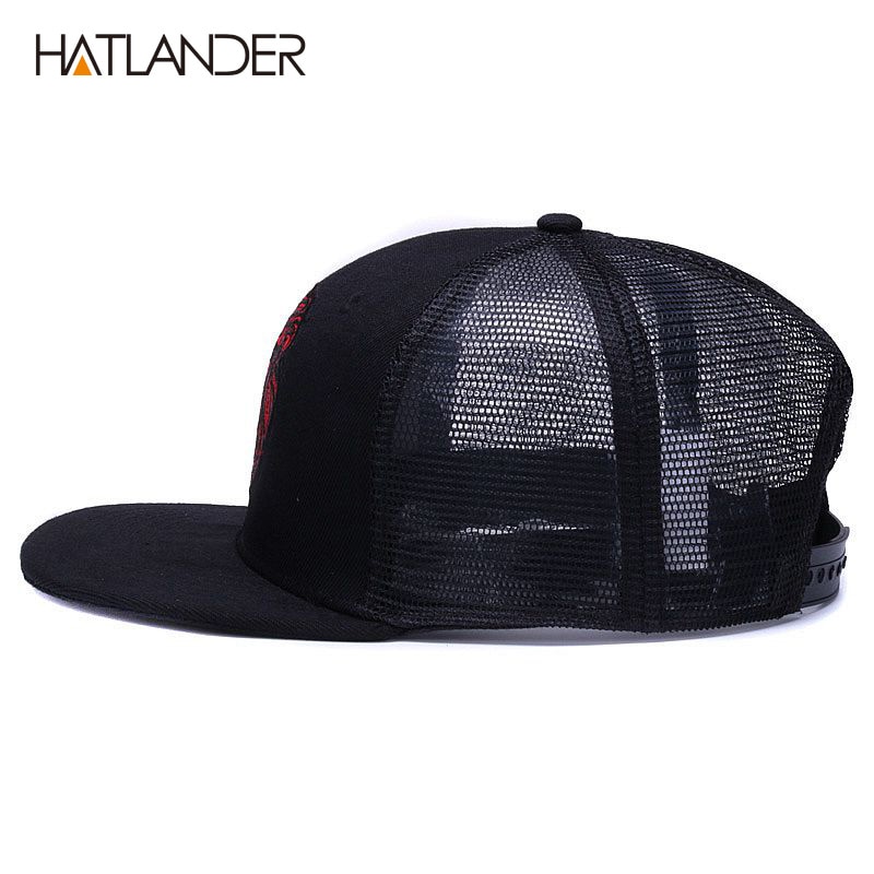 [Hatlander] bonés de beisebol pretos para meninos, meninas, chapéus de sol bordados, malha de leão, hip hop, original, verão chapéu do caminhoneiro