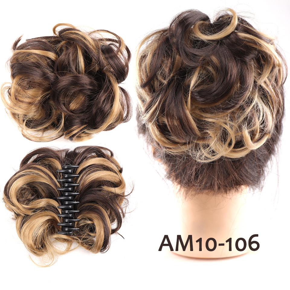 LM chaotisch lockig kurz Kunsthaarverlängerung Chignon Krapfen Rolle Brötchen Perücke Klaue Clip in Haarteil für Frauen