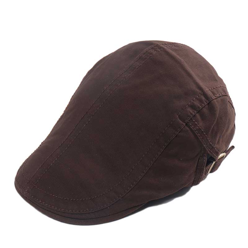 Spring Summer Men's Hats Duckbill Berets Hat for Male Washed Cotton Solid Golf Visors Herringbone Flat Caps Casquette: Brown