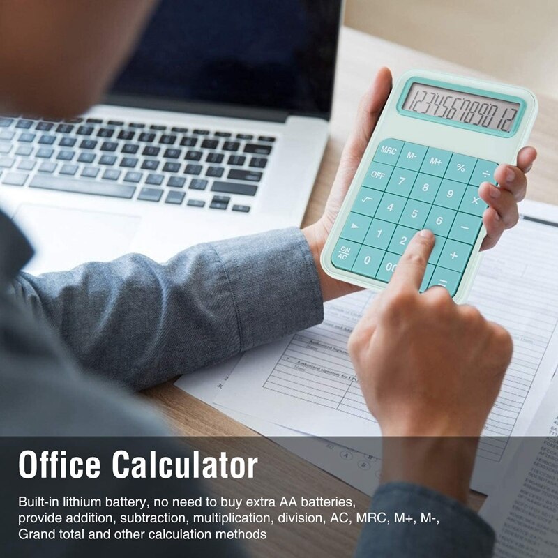 Large Button Calculator 12 Digit LCD Office Calculator with Large Display for School Office Home Counter - Turquoise