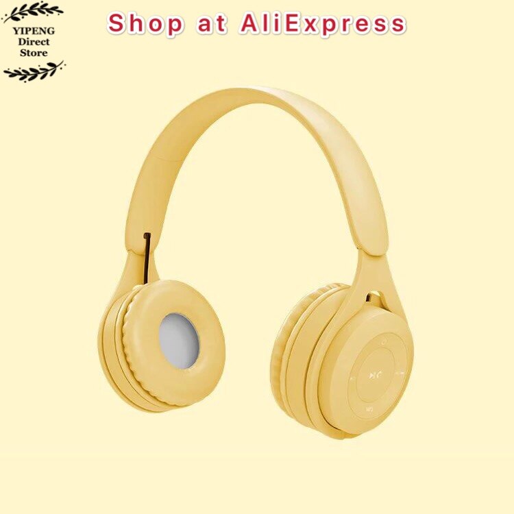 Macaron Wireless Over Ear Headset Bluetooth Headphone HiFi Stereo with Microphone Support TF Card MP3 Player Walkman: Yellow