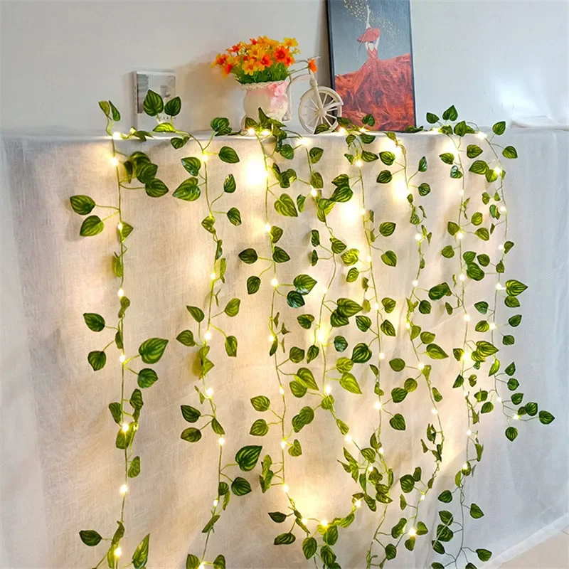 Guirnalda de luces de hojas verdes, hiedra Artificial, vid, guirnalda de luces de hadas, decoración para de boda, planta colgante de pared de habitación para el hogar y Navidad: Azul / 11-15 W