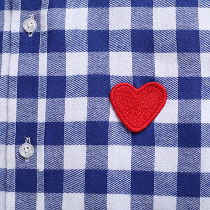 (Hebben Ogen) mannen Vrouwen Shirt Lente Zomer Dunne Liefde Borduren Bijpassende Plaid Revers Single-Breasted Lange Mouwen Katoenen Shirt