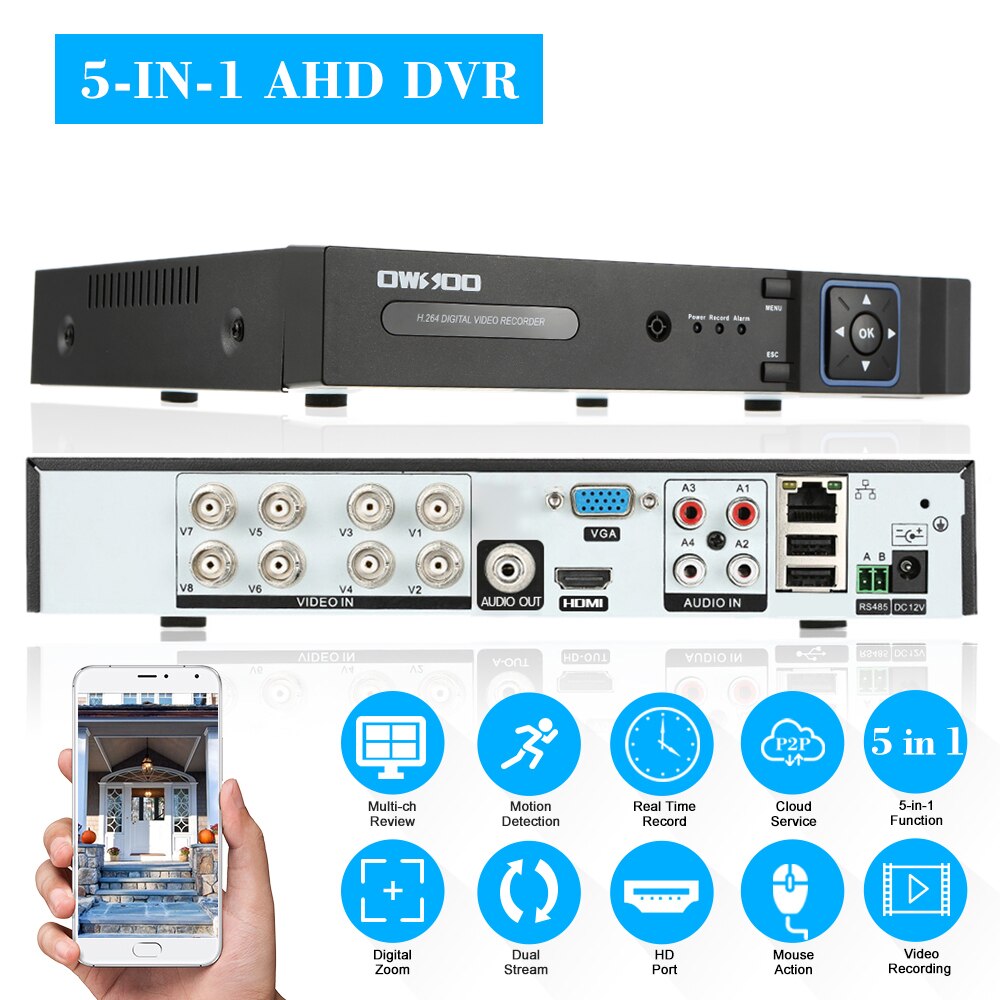 XVR 8CH Channel 1080P Hybrid NVR AHD TVI CVI DVR 5-in-1 PTZ Network DVR CCTV Security P2P APP Control for Surveillance Camera