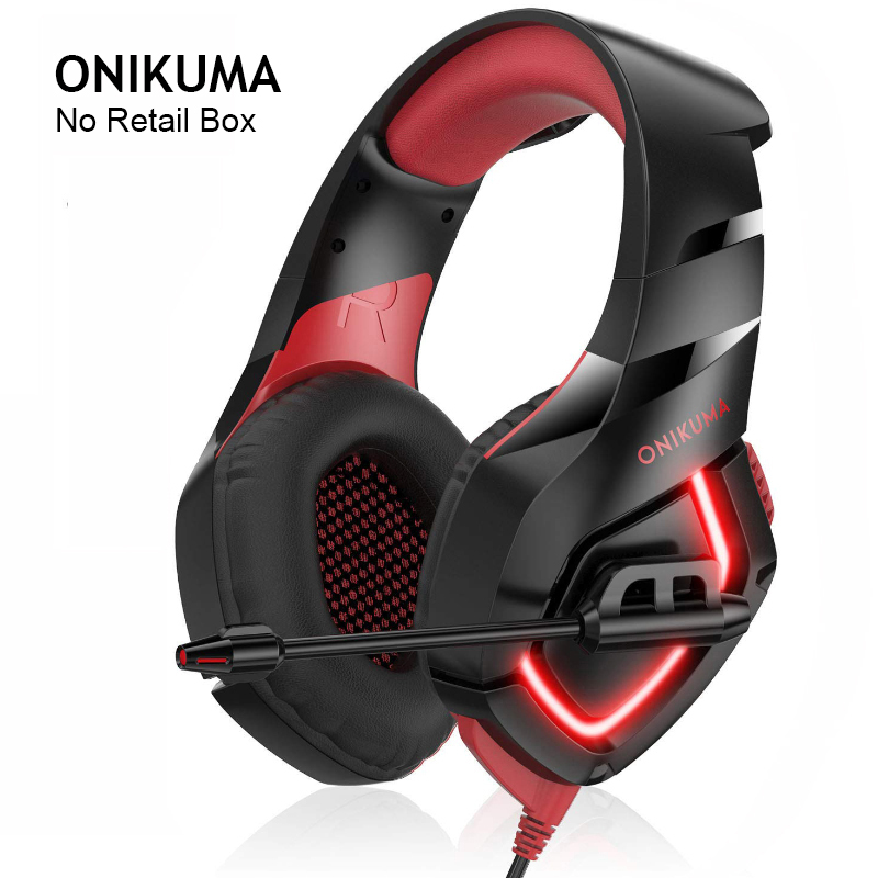 ONIKUMA k1-b zestaw słuchawkowy Stereo do gier przewodowe słuchawki gamingowe do laptopa Mac PC PS4 Xbox One Nintendo z mikrofonem LED Lights: Black red no box