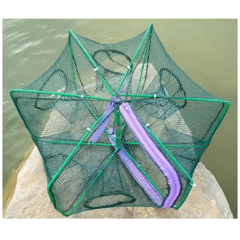 Fishing Net Mesh Folded Hexagon Octagon 8 Hole Hand Fishing Net Casting Nets Crayfish Shrimp Catcher Tank Trap Cage Mesh Tool: WHITE