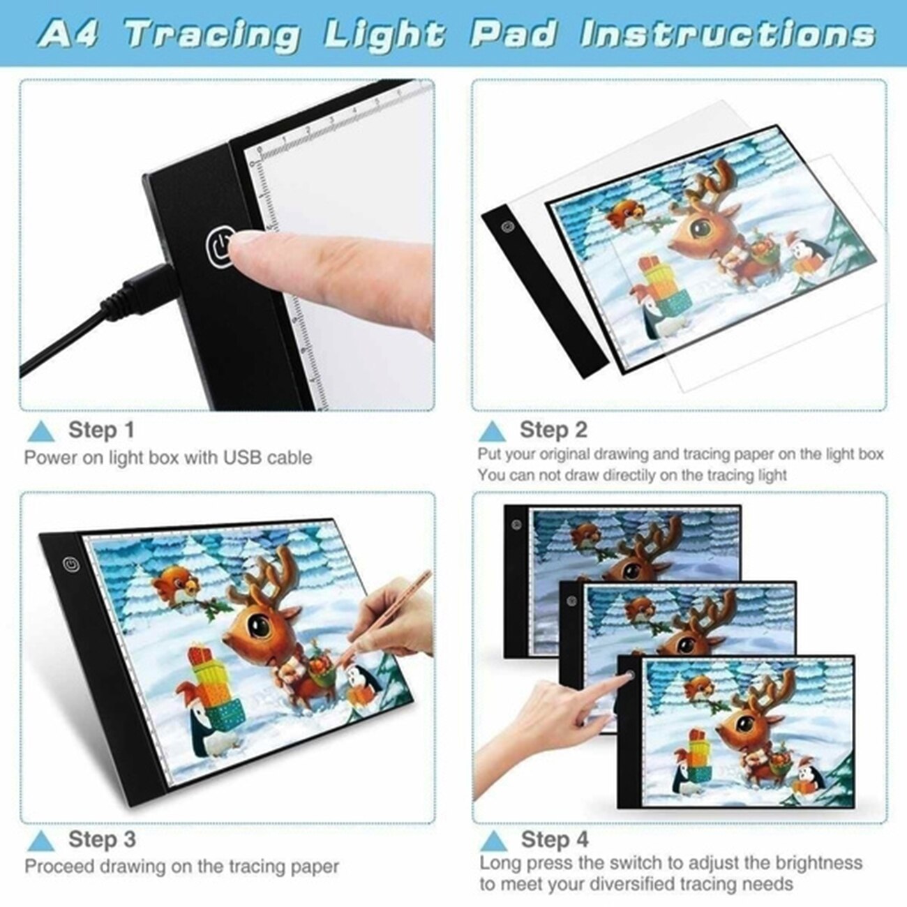 A4 Digitale Grafische Tablet Tekentafel Led Oplaadbare Met Schaal Aanimation Llight Box Tablet Computer 3-Niveau Dimmen Dunne