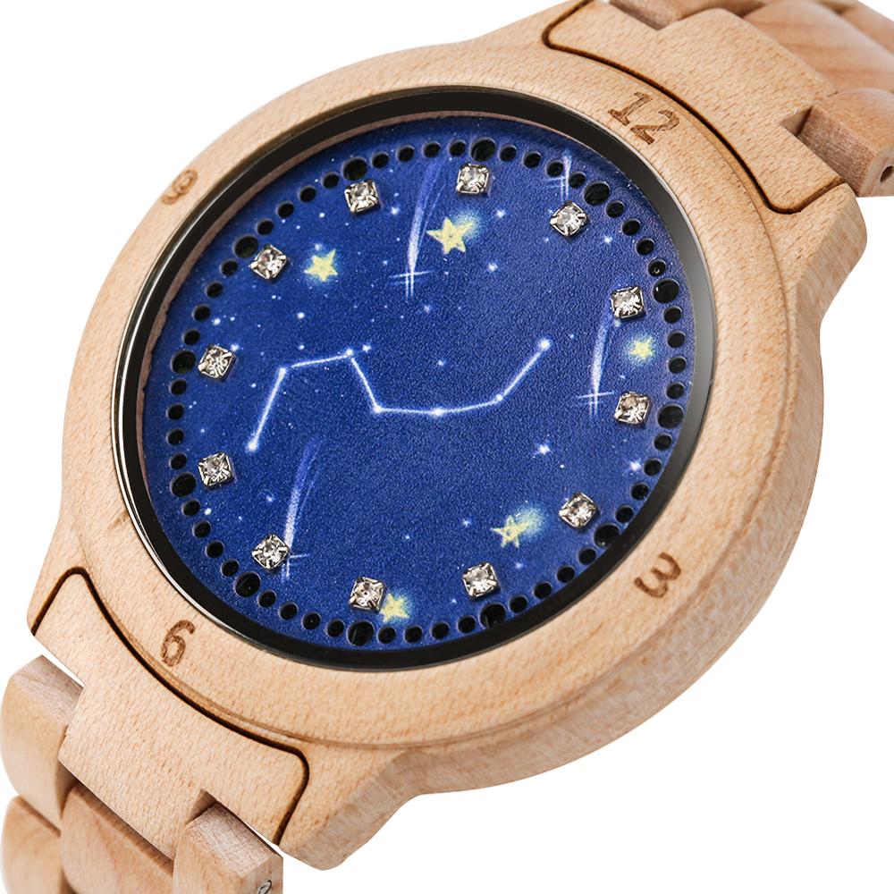 LED Display Revolving Light Touch Screen Electronic Men's Watch Night Vision Full Wooden Band Wristwatch Relojes Hombre