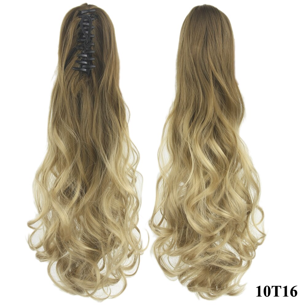 Soowee – Postiche Queue De Cheval synthétique à pince, 24 pouces, Extensions De cheveux ondulés gris ombré, Postiche Queue De Cheval: 1B/27HL
