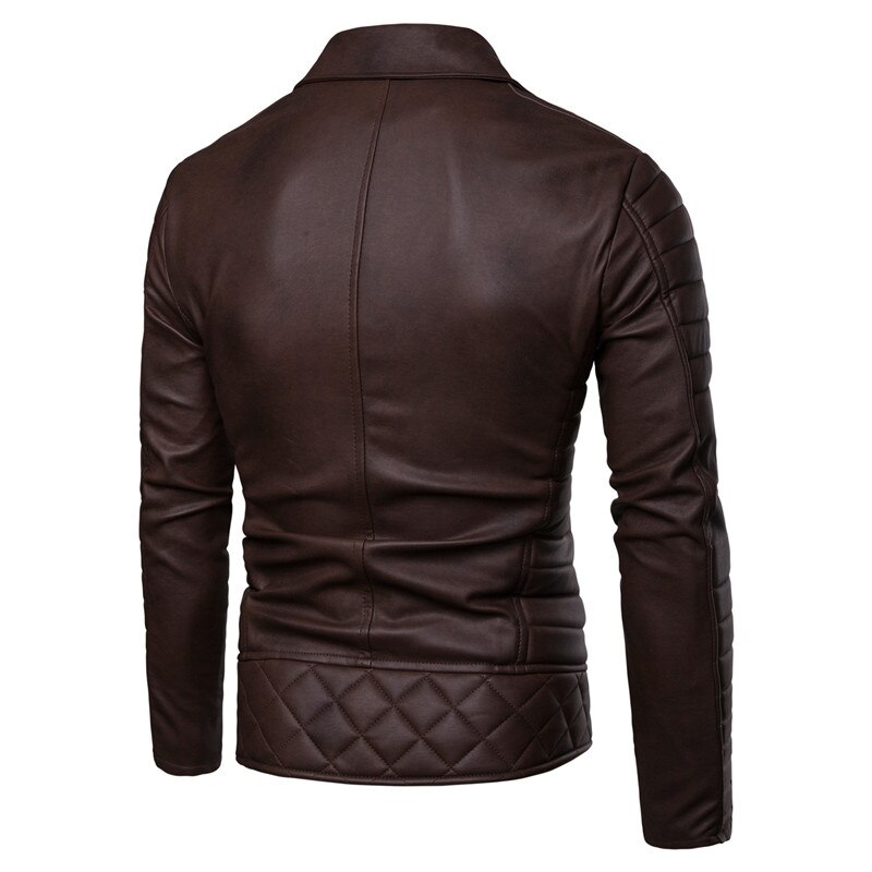 Obique Zipper Motorcycle Leather Jacket Men Stylish Striped Winter Windproof Casaco Masculino PU Leather Jackets Coats Mens