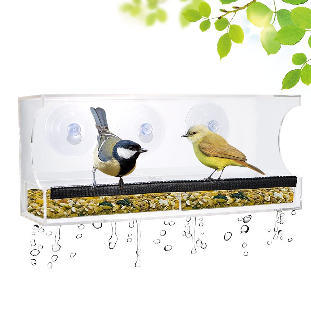 Bird Feeder Acrylic Transparent Window Viewing Bird Feeders House Birdhouse Pet Water Feeder Suction Cup Mount House Type Feeder