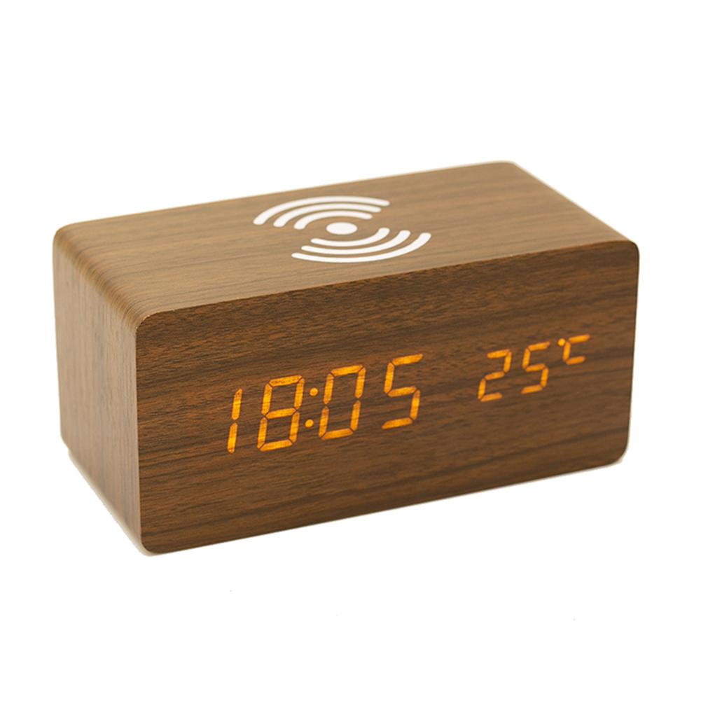 Multi-Function Alarm Clock Wireless Charger Wooden Clock For Apple Samsung Huawei Smart Phone: D