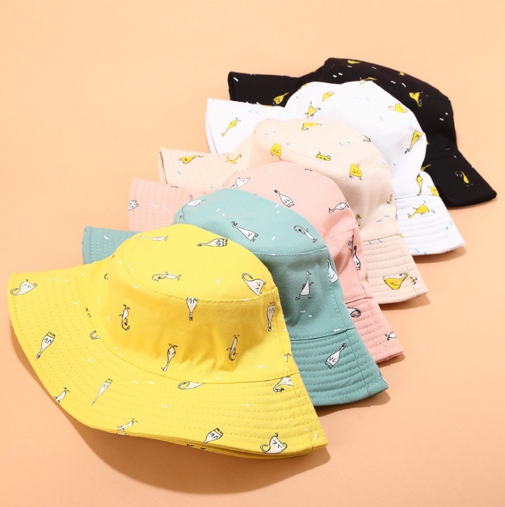 Portable des deux côtés Panama seau casquette unisexe coton dessin animé seau chapeau hommes femmes Bob casquette Hip Hop pêche en plein air jaune chapeau