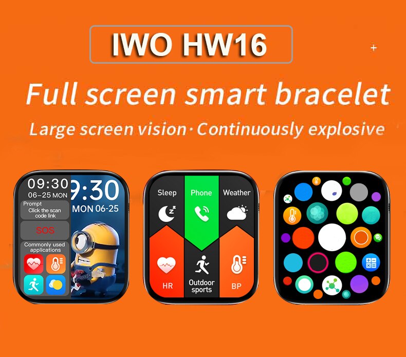 neue IWO 13 HW16 Smart Uhr 1.72 "Bluetooth Anruf Nach Zifferblatt Drehbare Button Heart Rate Monitor Split-Screen smartwatch