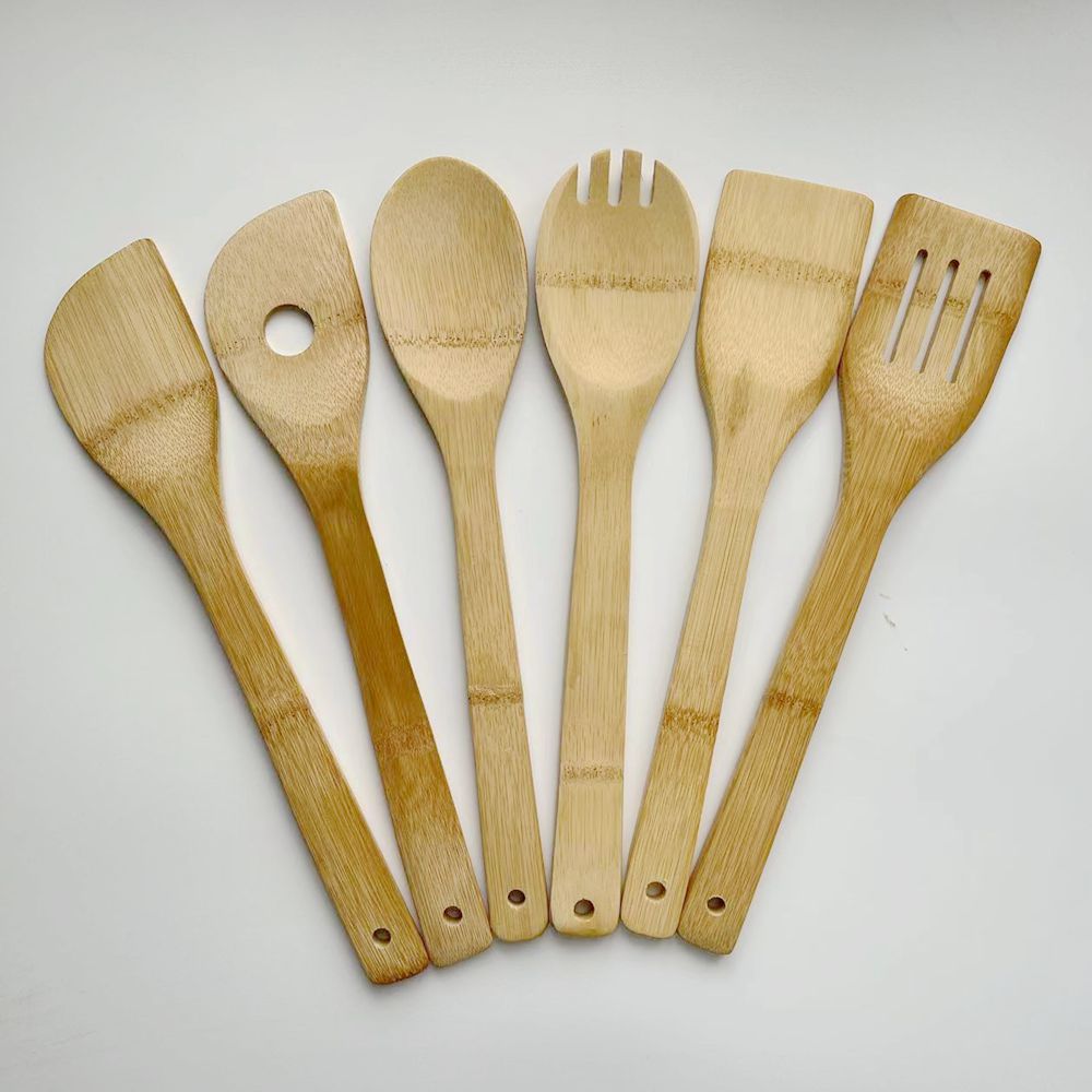 Mengen Spatel Schop Set Bamboe Gebruiksvoorwerp Keukengereedschap Koken Gereedschap 6 Stks/pak
