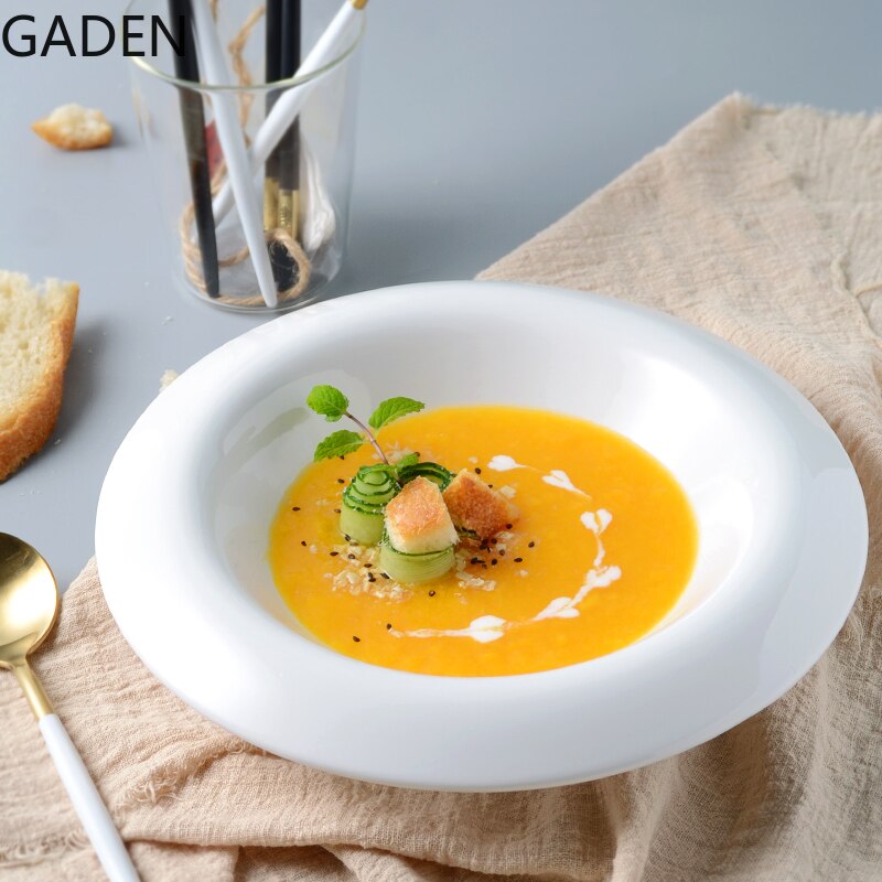 Pure White Western Dinner Plate Pasta Plate Ceramic Disc Home Dish Plate Restaurant Dessert Plate Snack Flat Plate