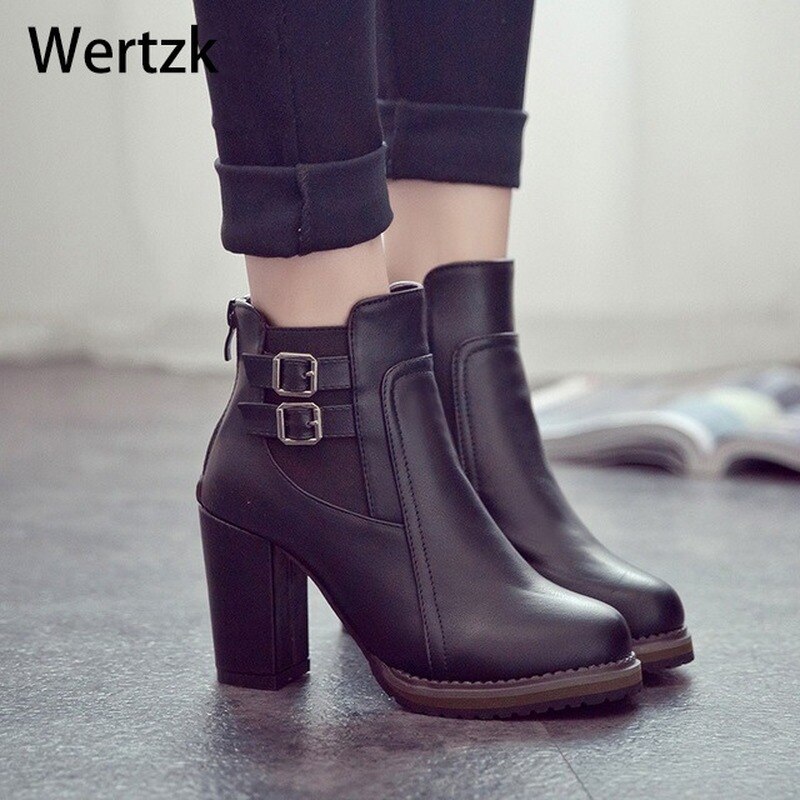 Ankelstøvletter med firkantet hæl zapatos de mujer botas størrelse 35-43 høst- og vinterstøvler knapp høye hæler sko  l237