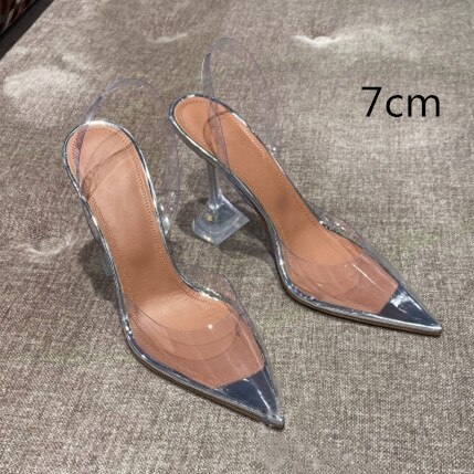 PVC Jelly Sandals Crystal Pointed Toed High Heels Women Transparent Heel Sandals Slippers 10CM Big Size: 7cm heel / 4
