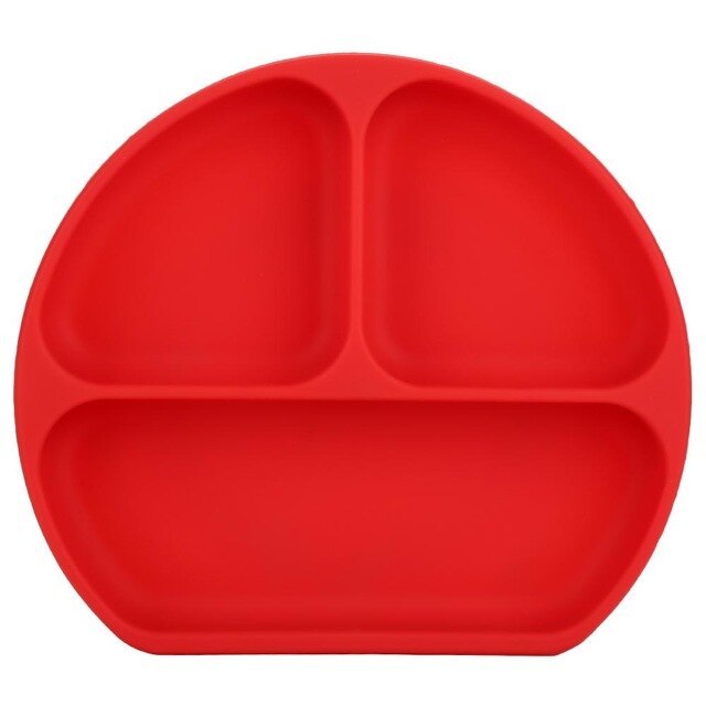 Baby Feeding Bowl Dishes Silicone Plate With Suction Cup Strong Sticky Divided Silicone Food Plate Children's Section: Red