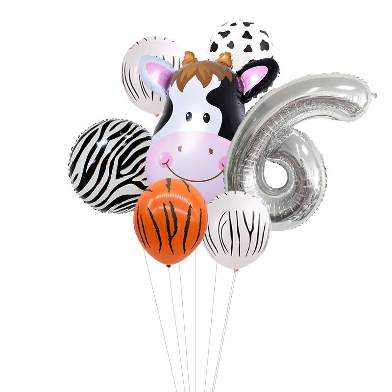 Kids Animal Birthday Party Balloons First Birthday Safari Animal Balloon Bouquet Jungle Animal Ballons Digital Balloon: silver 6