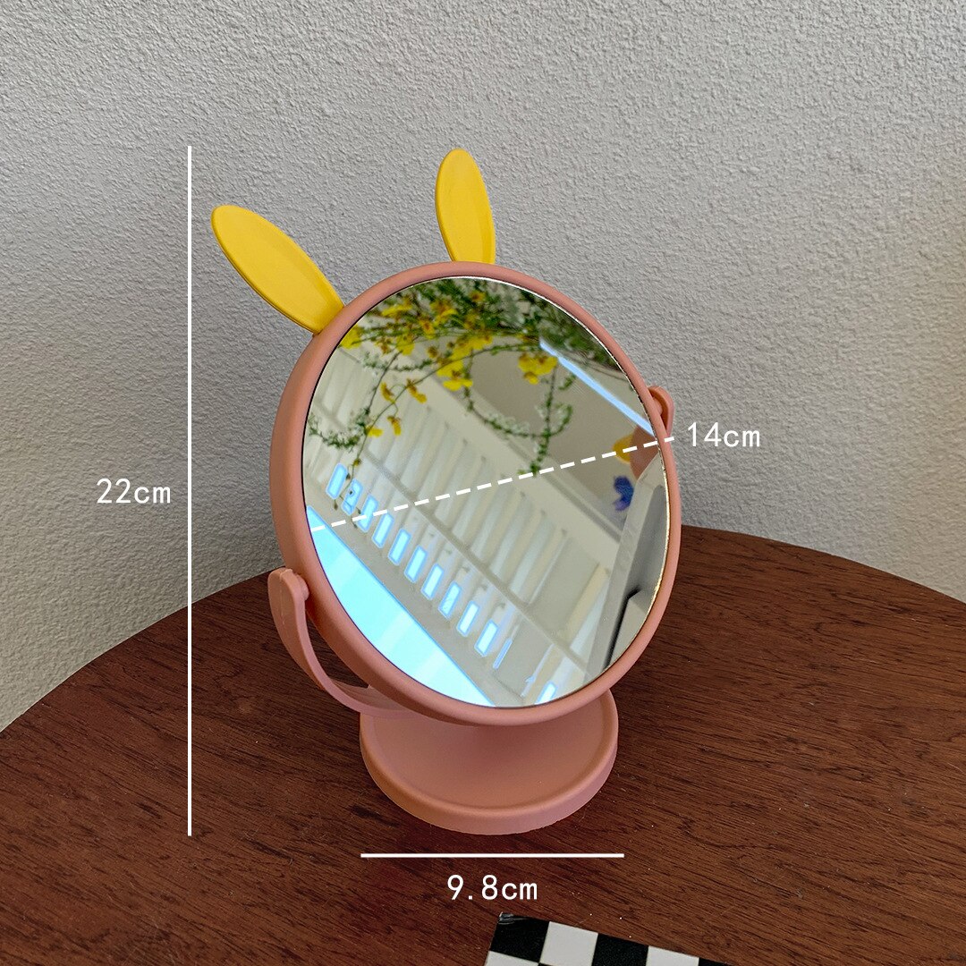 Espejo de maquillaje con orejas de conejo y gato para el hogar, accesorio de tocador pequeño para dormitorio, escritorio y oficina, bonito: bunny ear pink