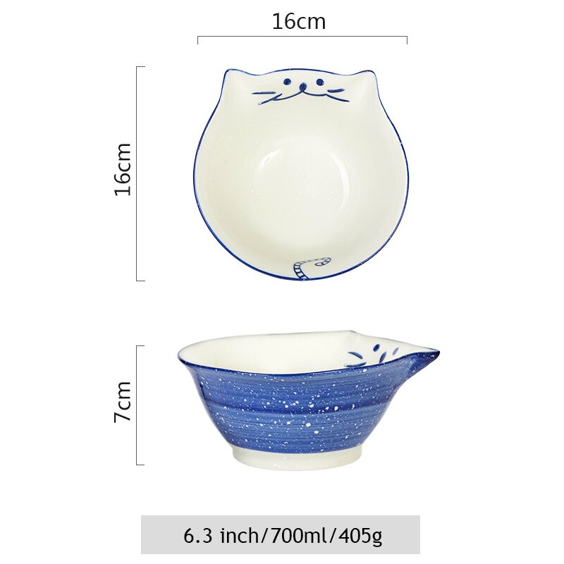1pc dos desenhos animados kitty cerâmica jantar tigela pintados à mão gato porcelana tigela de arroz tigela de macarrão tigela de sobremesa utensílios de mesa: 6.3 inch Blue