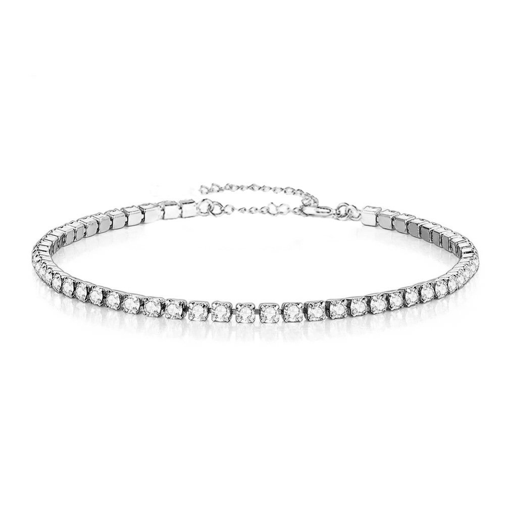 2mm iset ute tennisarmbånd kvinnelig måke sølvfarget rustfritt stål kubisk zirkoniakjede til kvinner bryllupssmykker: Varm stempling