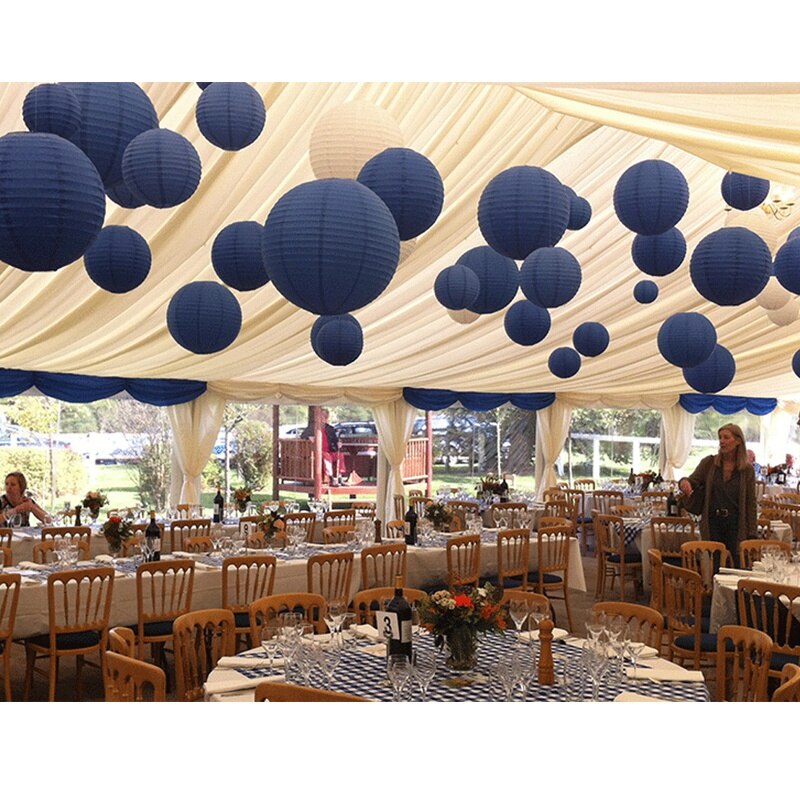 20Pcs 6 Inch-12 Inch Paper Lanterns Assort with Size Navy Blue Beige Chinese Paper Lantern Lampion for Wedding Christmas Event P