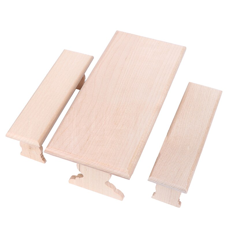 Nuovo 1:12 Dollhouse Mini di Legno Lungo Tavolo Da Pranzo e 2 Banco Set Parti di Mobili