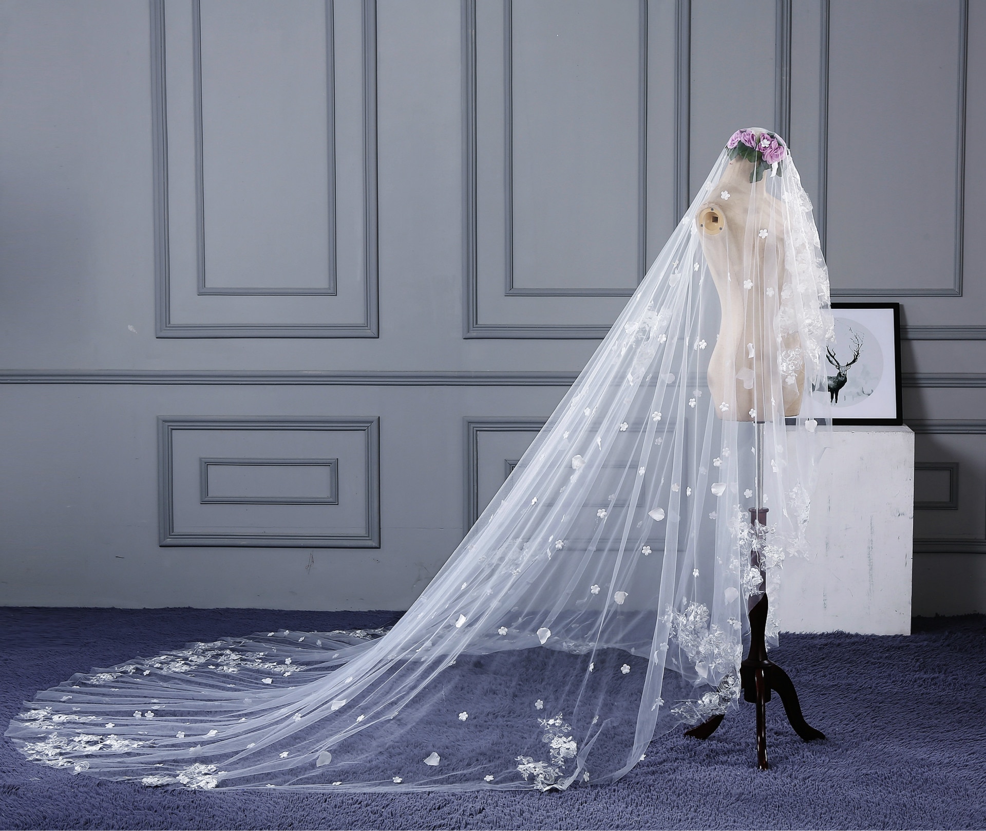 Bridal Veil Wedding Dress European and American Long Tail Lace Flower Church Veil