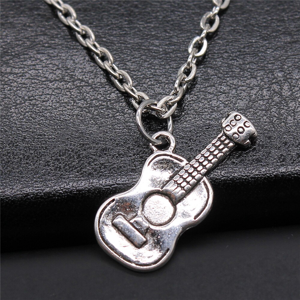 Musical Jewelry For Women Men Girl Boys Musical Note Microphone Drum Guitar Violin Pendant Necklace Antique Silver Color: N2-B11519