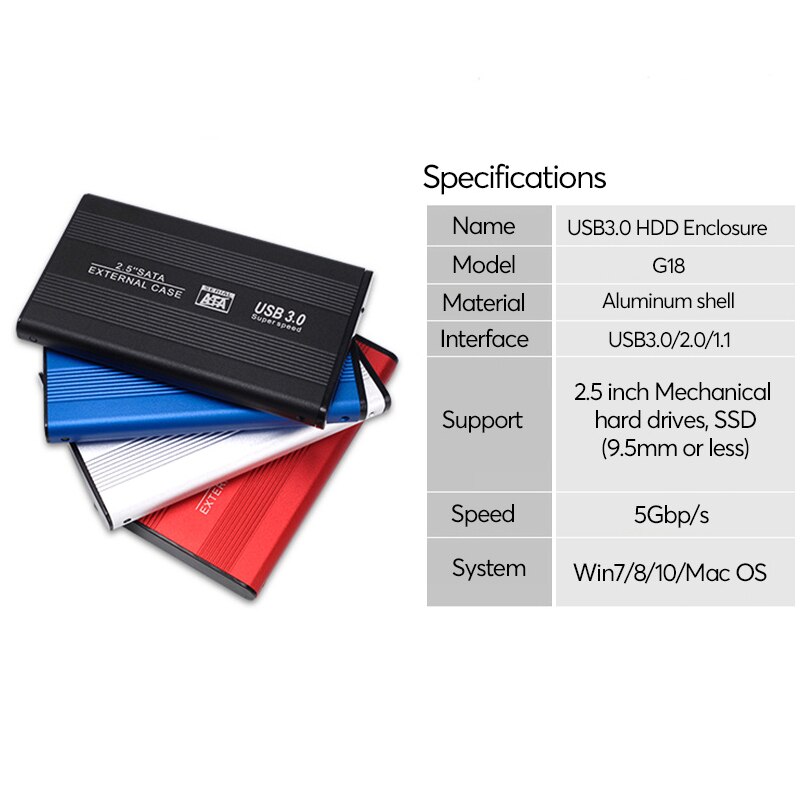 Caixa de disco rígido externo do caddy usb2.0 de sata3 de 2.5 polegadas