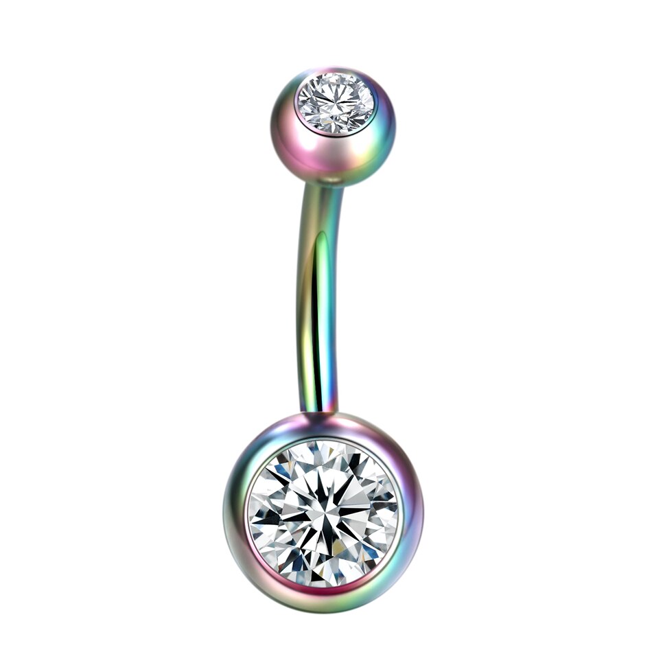 1Pc 14G Rhinestone Piercing Navel Chirurgisch Staal Belly Button Rings Rose Gold Navel Piercing Goth Ombligo Bal Nombril: Rainbow Gem