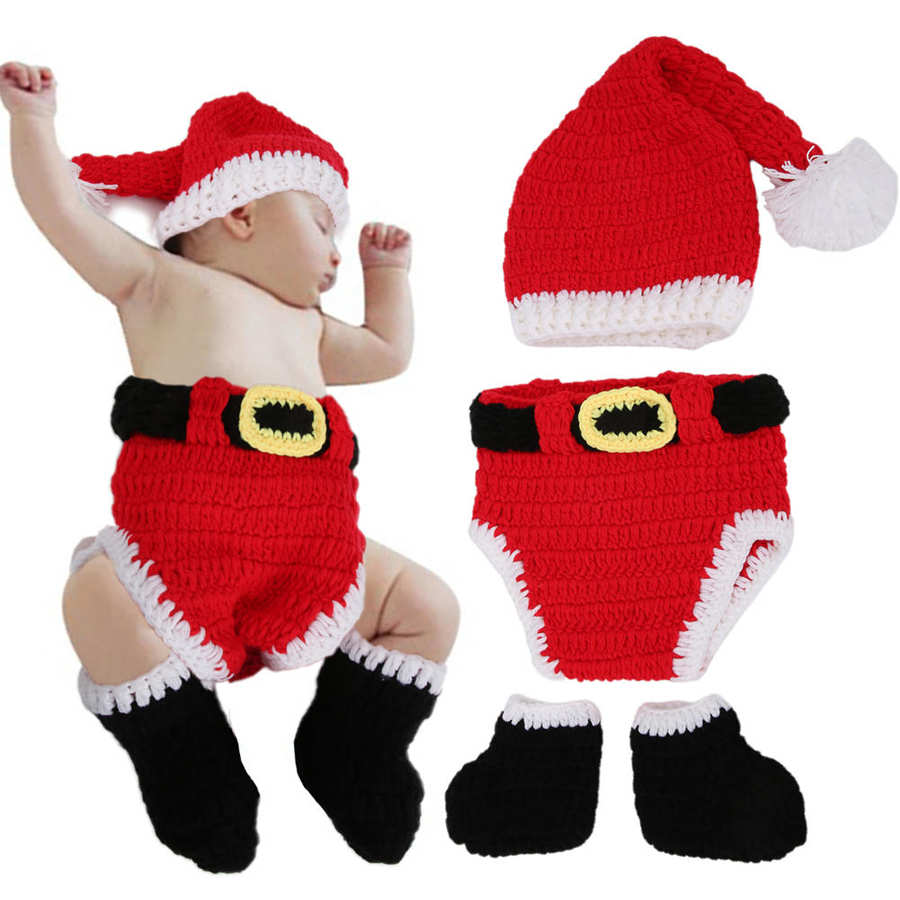 Baby Haak Kerst Kleding Zachte Katoen Pasgeboren Fotografie Prop Infant Haak Knit