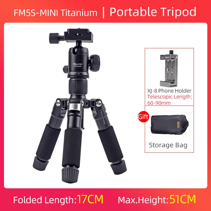 XILETU FM5S Portable Tripode Lightweight Travel Stand Tabletop Video Mini Tripod with 360 Degree Ball Head Tripod For Camera: BROWN