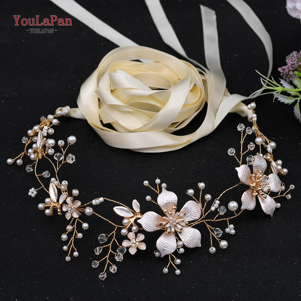 Youlapan SH357 Bruiloft Strass Trim Riem Gouden Bruids Riem Bloemen Bruids Sjerpriem Crystal Bruiloft Riemen Bruids Lint Sash: ivory ribbon