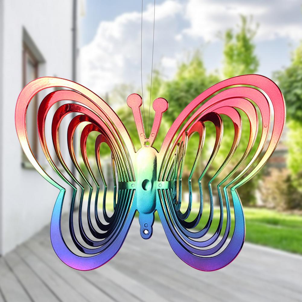 Beating Wind Spinner Butterfly Shape 3D Rotating Wind Chime Bell Hanging Ornament Wind Catcher Outdoor Garden Decoration