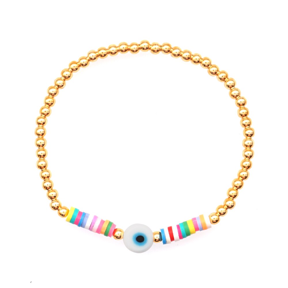 Go2Boho Turkish Evil Eye Bracelet for Women Heishi Bracelets Pulseras Greek Eye Jewelry Gold Color Beaded Braclet: QTB200108C